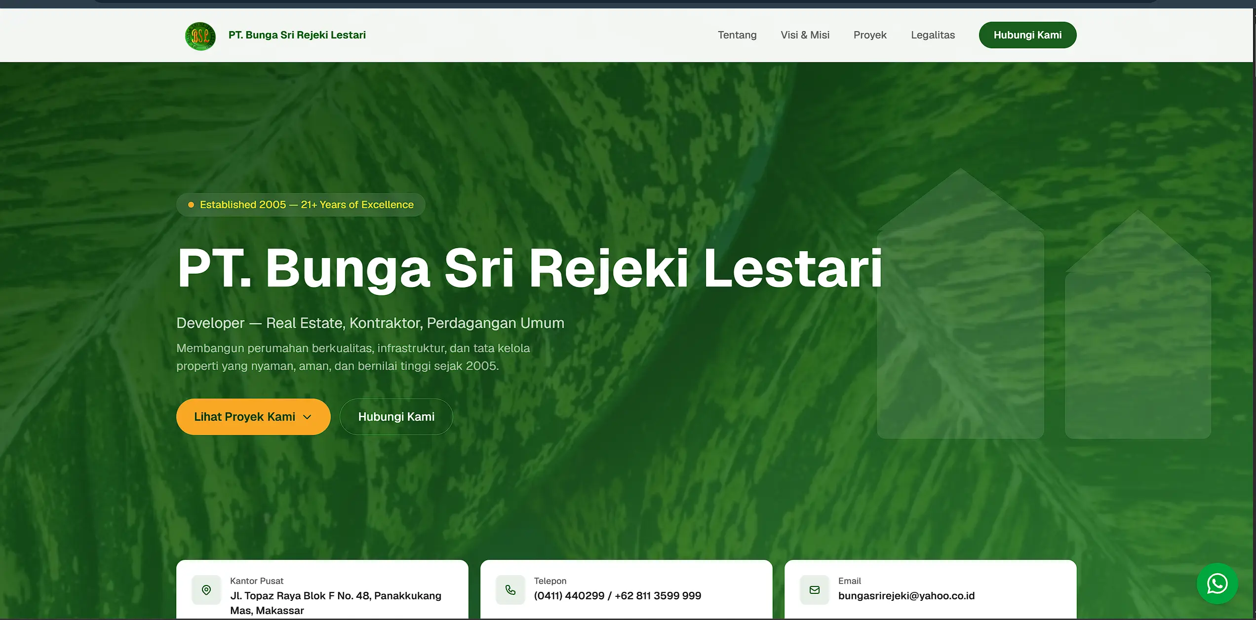 Tampilan landing page PT. Bunga Sri Rejeki Lestari