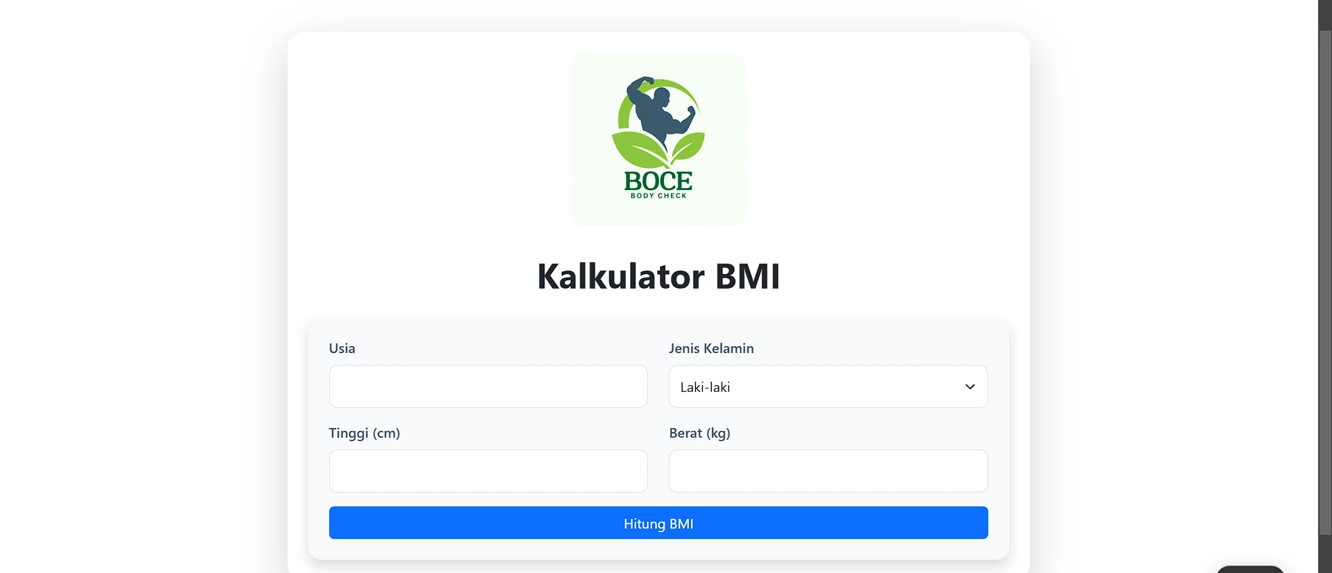 Tampilan aplikasi Body Check BMI Calculator