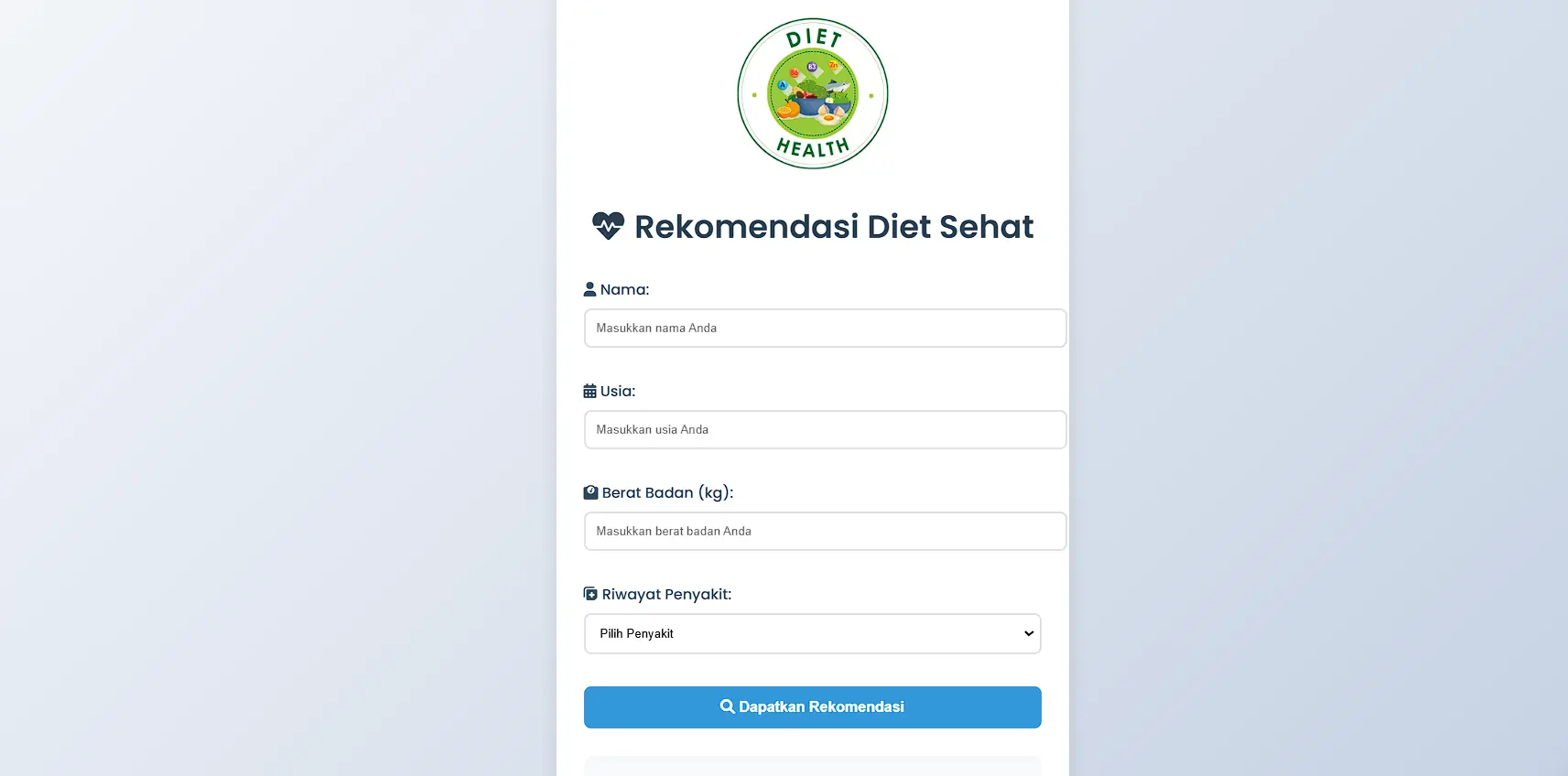 Tampilan website Health Diet