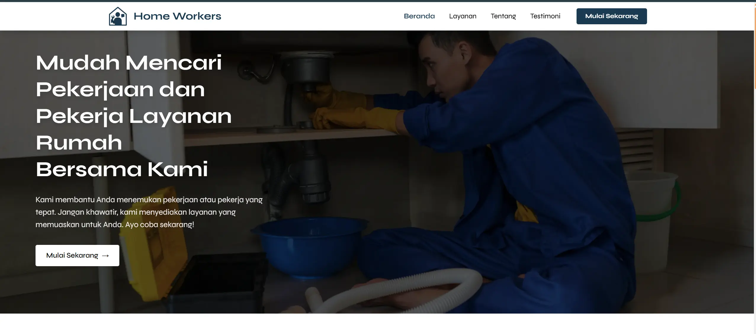 Tampilan website Home Workers