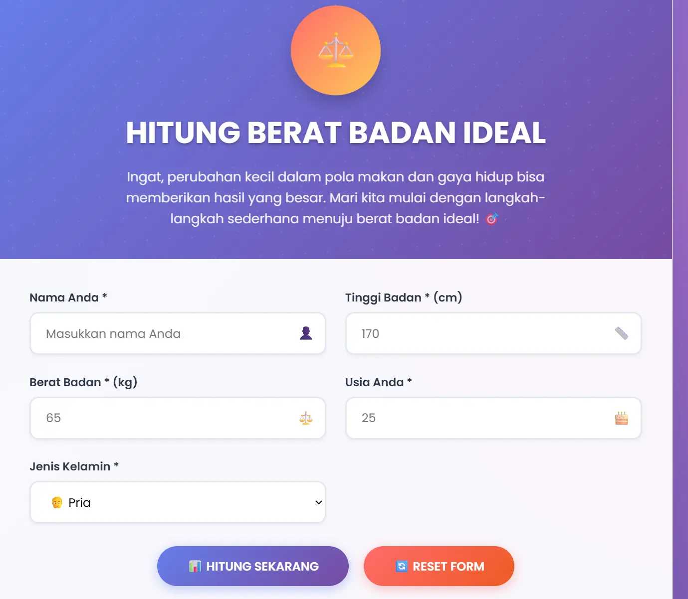 Tampilan aplikasi Kalku Sehat kalkulator kalori